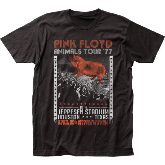 Discover Pink Floyd Animals Tour 77 T Shirt Mens Rock and Roll Classic Band Tee New Black