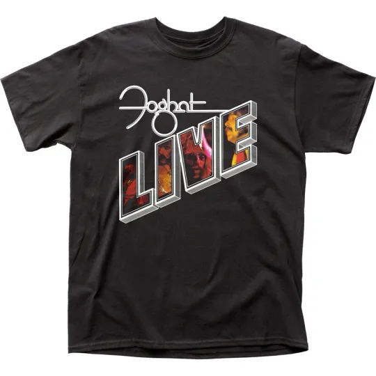 Discover Foghat Live T Mens T Shirt Rock and Roll Music Classic Band Tee New Black