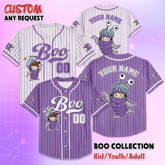 Discover Personalized Boo Monsters Baseball Jersey, Disney Monsters Inc Boo Baseball Shirt, Matching Disney Trip Outfit, Disney Birthday Gift