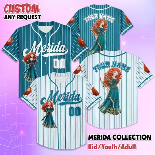 Discover Personalized Merida Brave Baseball Jersey, Custom Disney Princess Merida Baseball Shirt, Brave Fan Gift, Matching Disney Trip Outfit