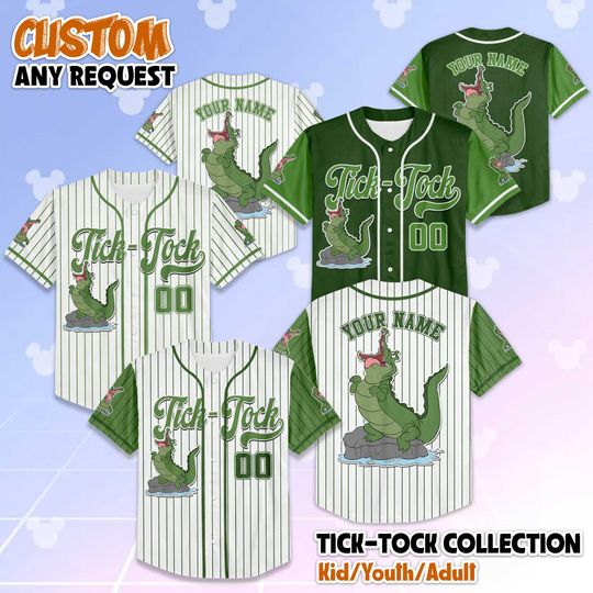 Discover Personalized Tick-Tock the Crocodile Baseball Jersey, Custom Disney Peter Pan Shirt, Matching Disney Trip Outfit, Disney Birthday Gift