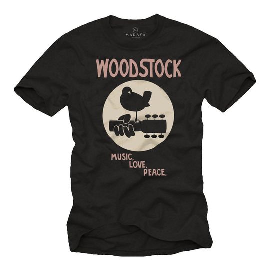 Makaya Men's Vintage Music T-Shirt Woodstock Black