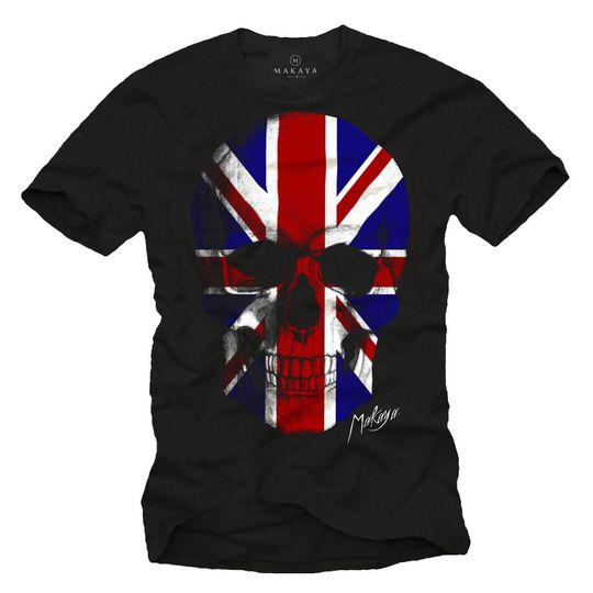 Discover Union Jack mens T Shirt - UK Flag - Skull black S-XXXXXL