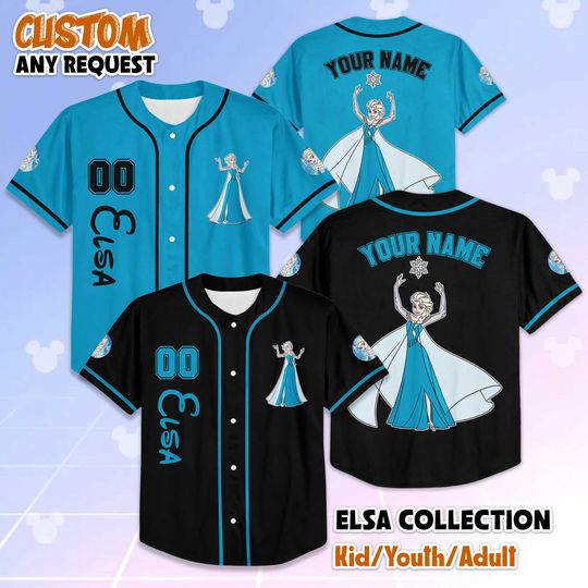 Discover Custom Elsa Baseball Jersey, Frozen Disney Shirt, Elsa Disney Jersey Outfit, Matching Disney Vacation Outfit, Custom Gift for Frozen Fans