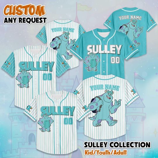 Discover Personalized Sulley Baseball Jersey, Custom Monsters Inc Shirt, Sulley Disney Jersey Outfit, Matching Family Tee, Pixar Fan Gift