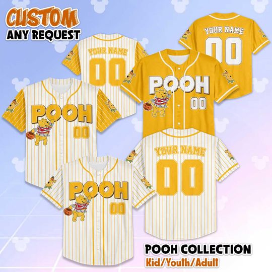 Personalized Winnie the Pooh Baseball Jersey, Custom Disney Shirt, Pooh Disney Outfit