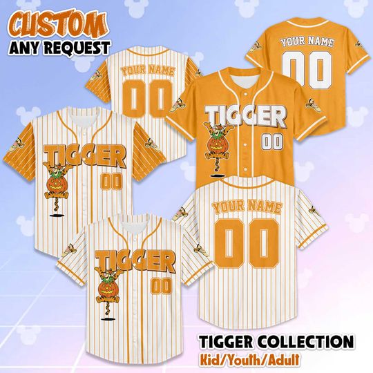 Discover Personalized Tigger Baseball Jersey, Custom Disney Winnie the Pooh Shirt, Tigger Disney Outfit, Matching Family Jersey, Disneyland Trip Gift