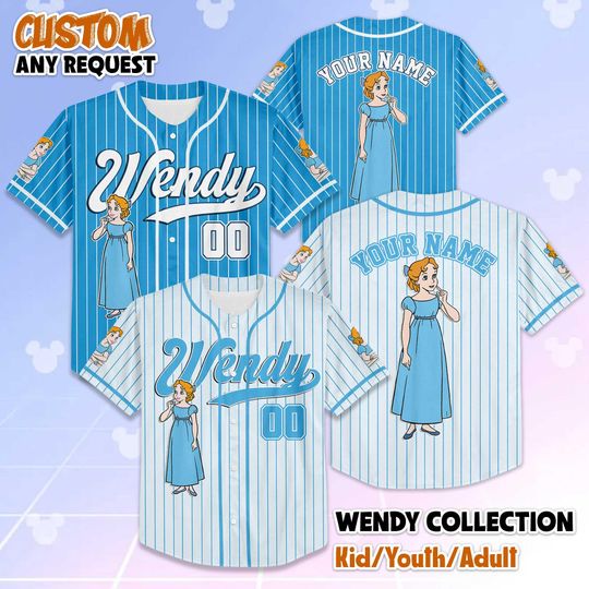 Discover Personalized Wendy Darling Baseball Jersey, Custom Disney Peter Pan Shirt, Wendy Disney Outfit, Matching Disney Trip Jersey, Family Gift