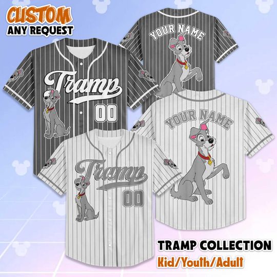 Discover Personalized Disney The Tramp Baseball Jersey, Custom The Tramp Jersey Shirt, Lady and the Tramp Baseball Team Outfit, Gift for Fans