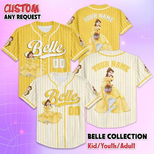 Discover Custom Belle Beauty and the Beast Baseball Jersey, Custom Disney Princess Belle Baseball Shirt, Matching Disney Trip Outfit
