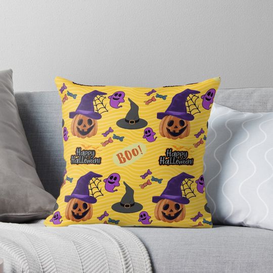 Discover Funny Yellow Happy Halloween Pattern Costume Pillow