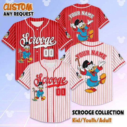 Personalized Scrooge McDuck Baseball Jersey, Custom Disney DuckTales Shirt