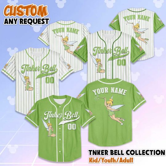 Discover Personalized Tinker Bell Baseball Jersey, Custom Disney Fairy Shirt, Tinker Bell Outfit