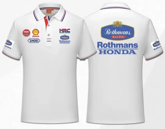 Discover Rothmans x honda HRC MotoGP polo shirt White NSR Outlet Size L Unused No Tags JP
