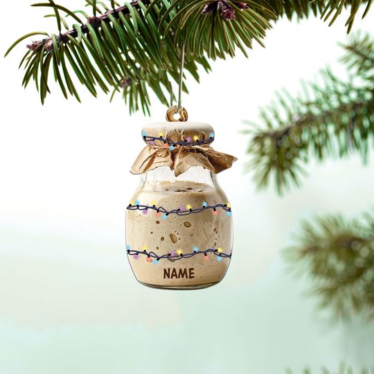 Custom Sourdough Sourdough Starter Ornament, 2D Flat Christmas Ornament, Sourdough Christmas Hanging Decor Loved Sourdough Gift