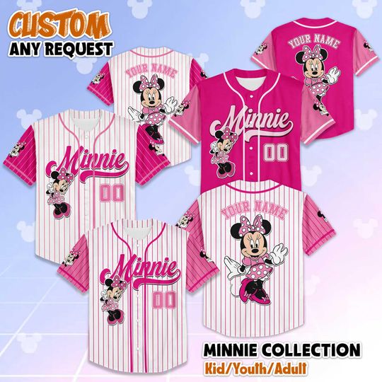 Discover Personalized Minnie Mouse Collection Baseball Jersey, Custom Mickey and Friends Shirt