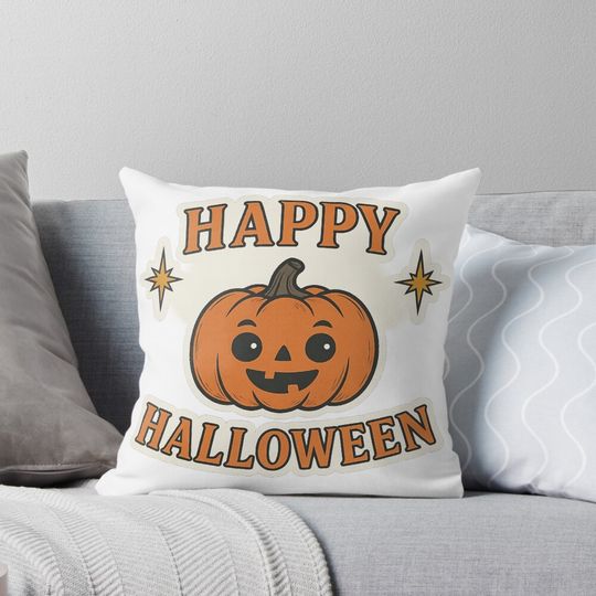 Discover Happy Halloween Pumpkin Cute Design Pillow