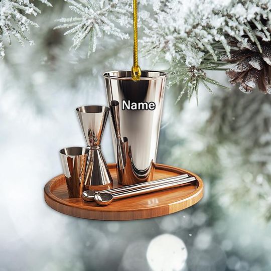 Personalized Cocktail Shakers Ornament, Shaker Bar Set Christmas Ornament, Martini Shaker Ornament, Bartender Ornament Gift