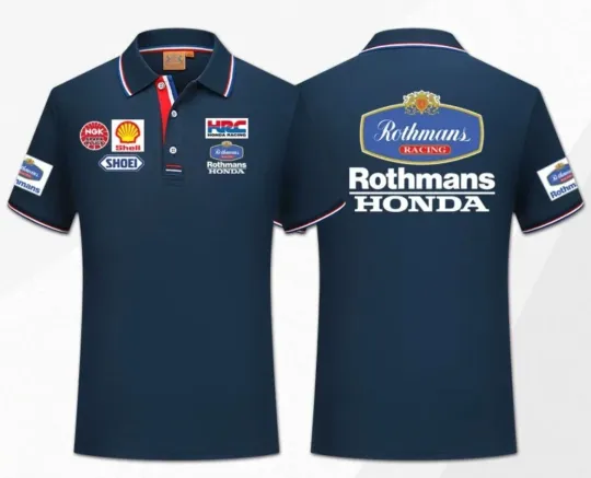 Discover Rothmans Honda HRC MotoGP Polo Shirt L Navy Racing Biker Team Rare