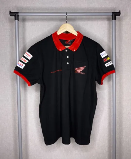 Discover Honda Racing Vintage Moto GP Polo Shirts Size XL Black Castrol Acropovic