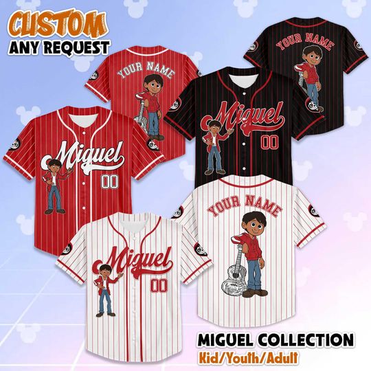 Discover Personalized Coco Miguel Baseball Jersey, Custom Disney Coco Shirt, Matching Disney Trip Outfit, Disney Halloween Jersey