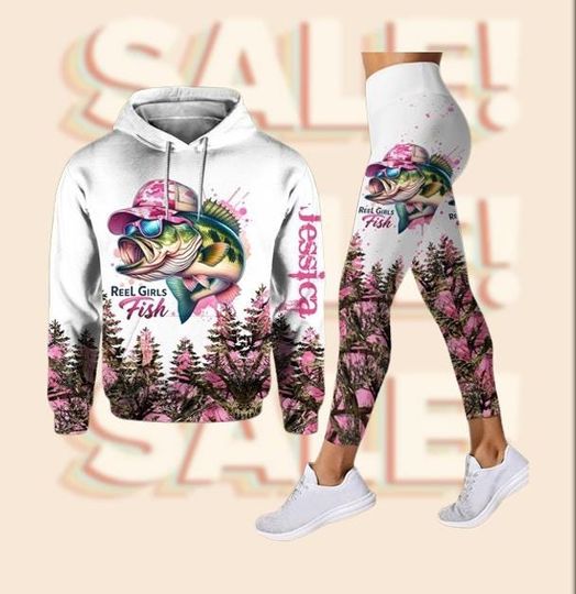 Discover Personalized Fishing Hoodie and Leggings Set, Reel Girls Fish Outfit, Custom Name Fishing Gift for Women, Outdoor Activewear