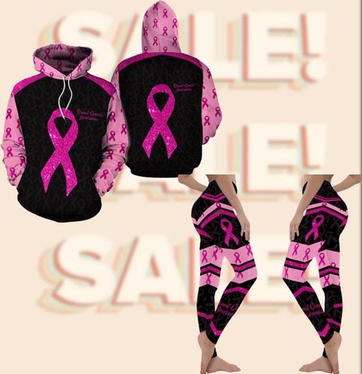 Breast Cancer Awareness Hoodie and Leggings Set, Pink Ribbon Activewear Outfit, Support Gift for Women, Workout Gym Tracksuit
