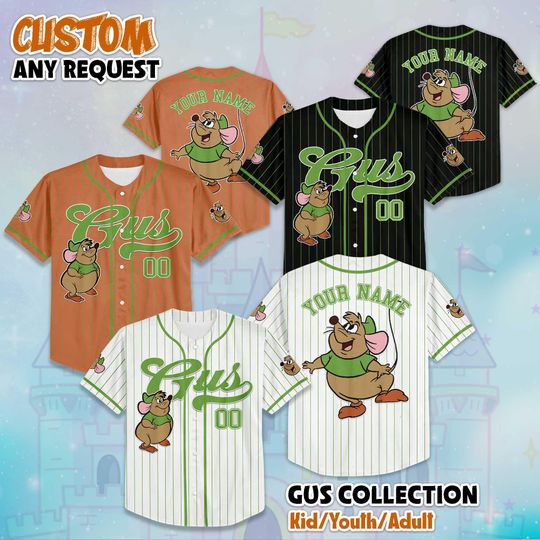 Discover Personalized Gus Baseball Jersey, Custom Cinde Mouse Shirt, Disney Gus and Jaq Jersey, Fairytale Costume Gift, Disney Baseball Outfit