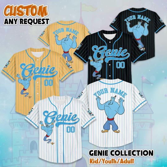 Discover Personalized Aladdin Genie Baseball Jersey, Custom Disney Aladdin Shirt, Disneyland Baseball Team Outfit, Gift for Disney Fans