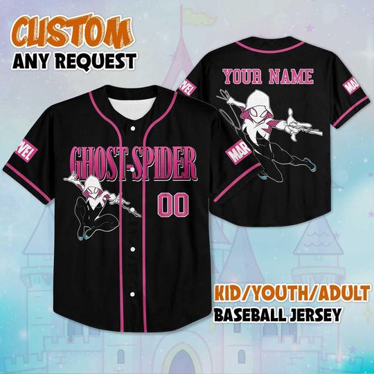Discover Personalized Ghost-Spider Baseball Jersey, Custom Disney Spider-Gwen Shirt, Marvel Superhero Jersey, Spidey and His Amazing Friends