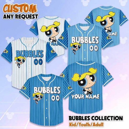 Discover Personalized Bubbles Baseball Jersey, Custom The Powerpuff Girls Bubbles Shirt, Disney Family Matching Outfit, Gift for Fans