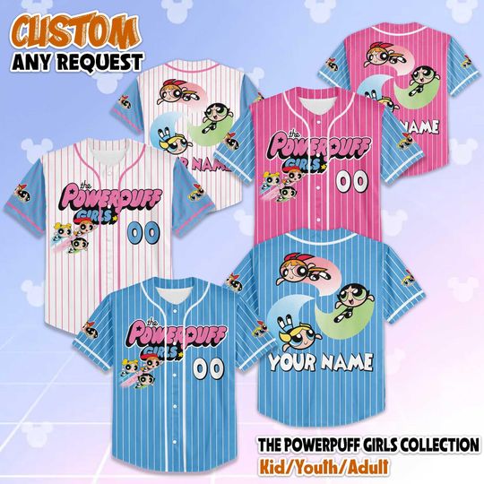 Discover Personalized The Powerpuff Girls Baseball Jersey, Custom Blossom Bubbles Buttercup Shirt