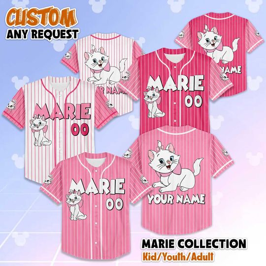Personalized The Aristocats Marie Cat Baseball Jersey, Custom Disney Marie Cat Jersey