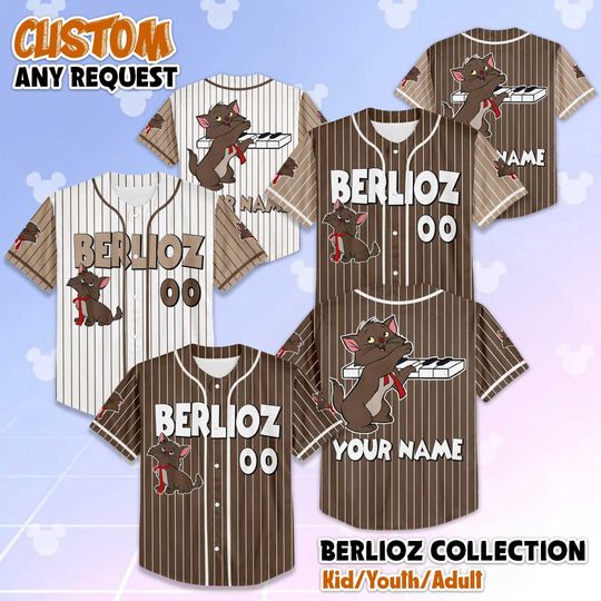 Personalized The Aristocats Berlioz Baseball Jersey, Custom Disney Berlioz Jersey