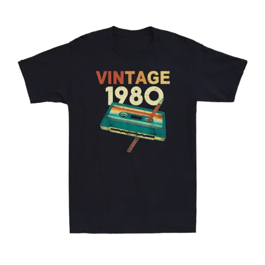 Vintage 1980 T-Shirt Never Forget 80s Birthday Gift Cassette Tape Men's Tee