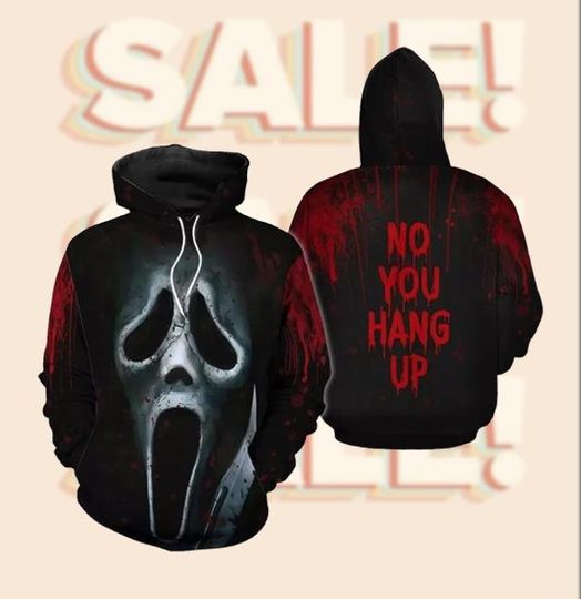 Discover Horror Hoodie 3D, Scary Face Sweatshirt, Halloween Creepy Pullover, No You Hang Up Hoodie, Spooky Unisex 3D Printed Hoodie Costume