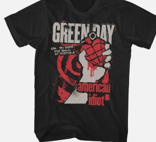 Green Day American Idiot Hysteria Rock Band T-Shirt Men Black