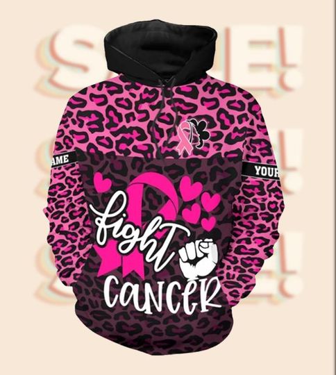 Discover Fight Cancer Hoodie  Pink Ribbon Leopard Print Awareness Sweatshirt, Breast Cancer Support Survivor Gift