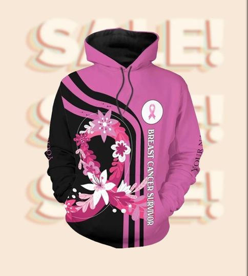Breast Cancer Survivor 3D Hoodie, Ribbon Awareness Hoodie, Support & Fighter Gift, Custom Survivor Apparel