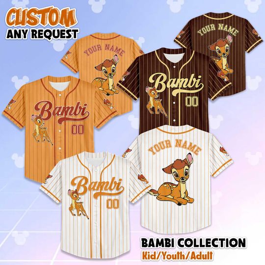 Discover Personalized Bambi Baseball Jersey, Custom Disney Deer Shirt, Cute Animal Jersey, Gift for Disney Fans & Kids