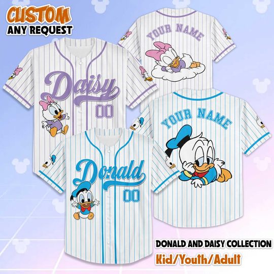 Discover Personalized Donald and Daisy Baseball Jersey, Custom Donald Duck Jersey for Disney Fans, Daisy Duck Jersey, Mickey And Friends Gift