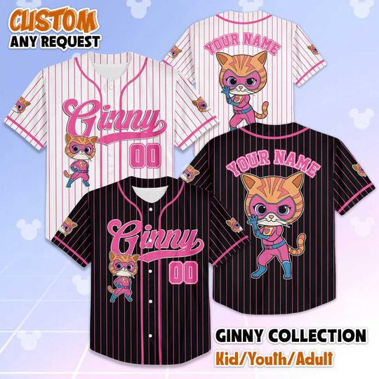 Discover Personalized SuperKitties Ginny Baseball Jersey, Custom SuperKitties Shirt for Kids, Disney Junior Superhero Cat Outfit, Gift for Fans