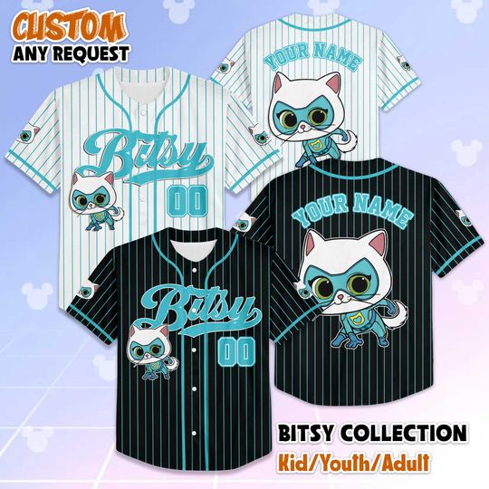 Discover Personalized SuperKitties Bitsy Baseball Jersey, Custom SuperKitties Shirt for Kids, Disney Junior Superhero Cat Outfit, Gift for Fans