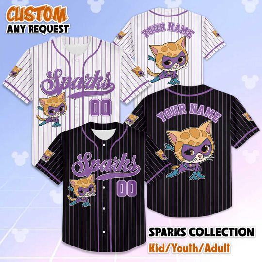 Discover Personalized SuperKitties Sparks Baseball Jersey, Custom SuperKitties Shirt for Kids, Disney Junior Superhero Cat Outfit, Gift for Fans