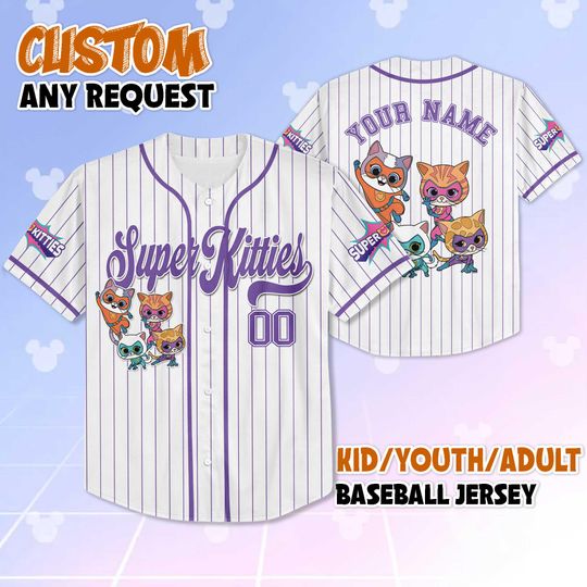 Discover Personalized SuperKitties Baseball Jersey, Custom SuperKitties Shirt for Kids, Disney Junior Superhero Cat Outfit, Gift for Fans