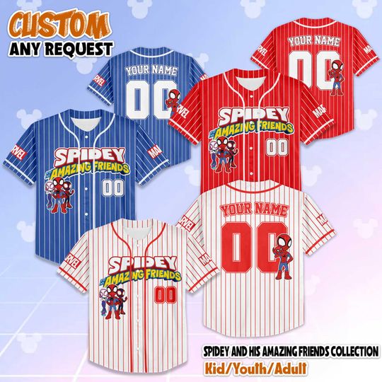 Discover Personalized Spidey and His Amazing Friends Baseball Jersey, Custom Spidey Ghost-Spider Spin Marvel Shirt, Gift for Kids & Fans
