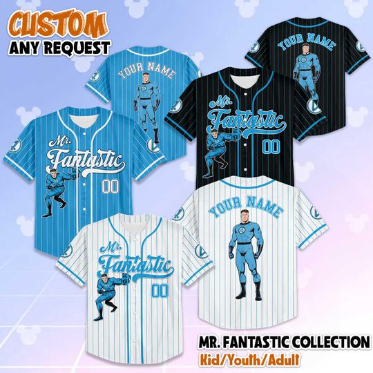 Discover Personalized Mr. Fantastic Baseball Jersey, Custom Reed Richards Jersey, Fantastic Four Marvel Shirt, Superhero Gift for Fan