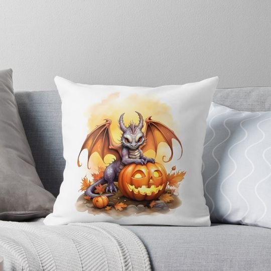 Discover Enchanting Halloween Dragon Design - Spook-tacular Jack-o'-Lanterns and More! Pillow