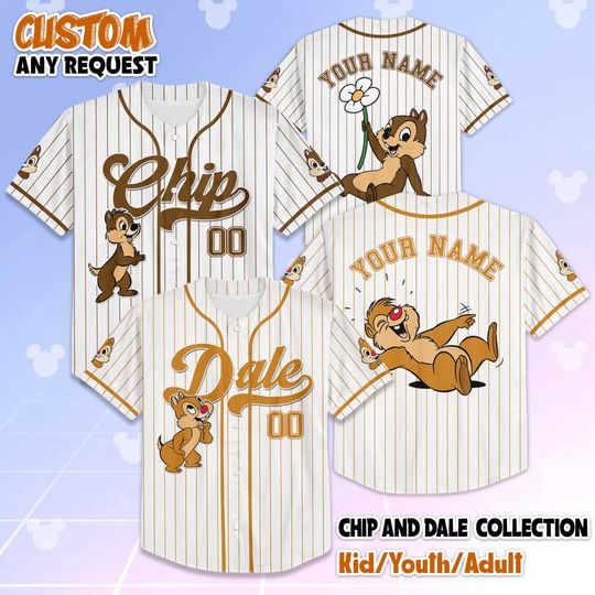 Discover Personalized Chip and Dale Baseball Jersey, Custom Disney Shirt, Rescue Rangers Costume, Matching Outfit, Gift for Disney Fans