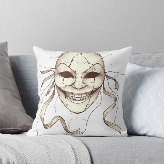 Discover Creepy Halloween Mask – Cracked Scary Face Horror Illustration Pillow